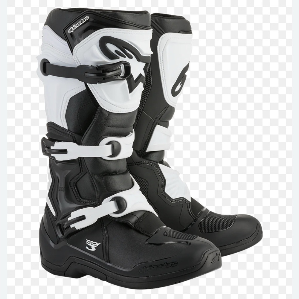 Alpinestars Tech 3 black and white riding boots.